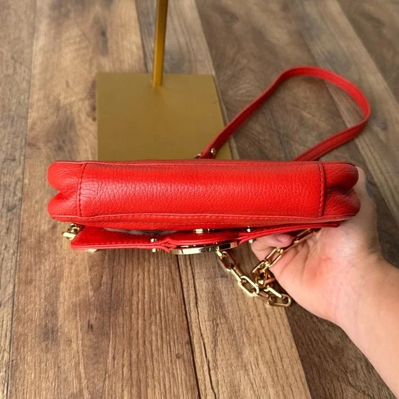 Tory Burch Amanda Mini Crossbody Bag Pebble‎ Leather Red Authentic